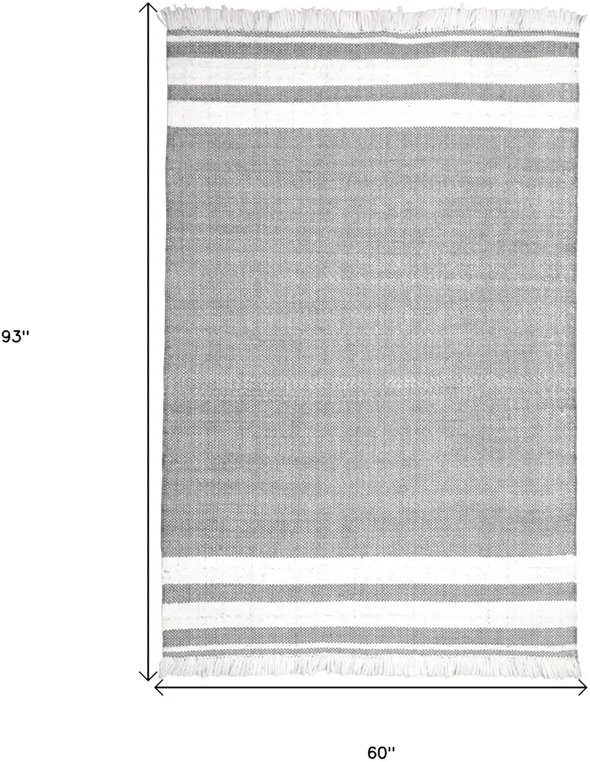 Gray Striped Handmade Stain Resistant Non Skid Indoor Outdoor Area Rug Photo 8