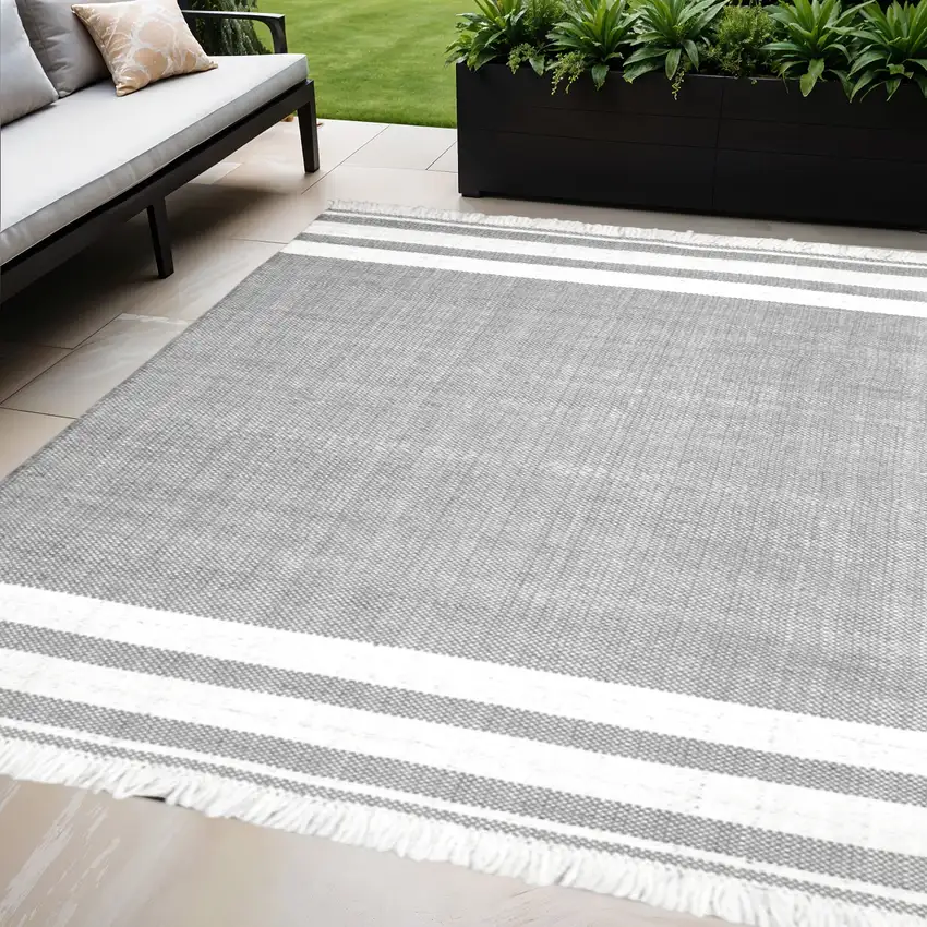 Gray Striped Handmade Indoor Outdoor Area Rug Photo 1
