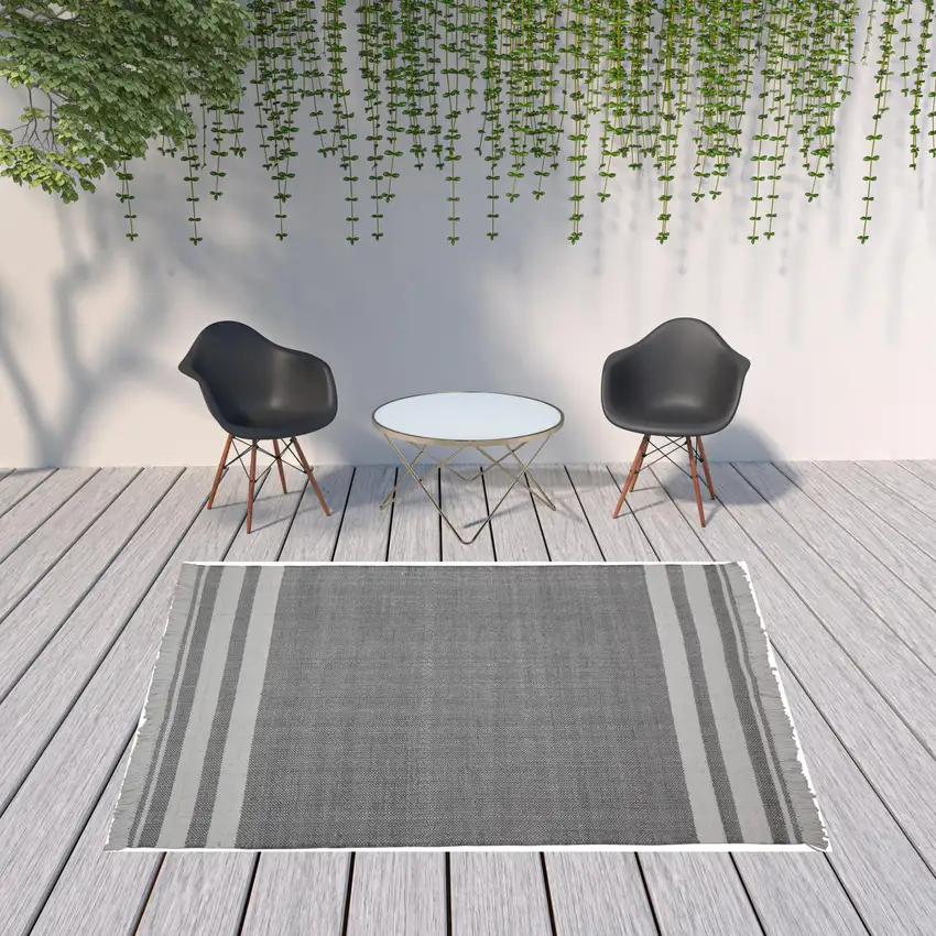 Gray Striped Handmade Stain Resistant Non Skid Indoor Outdoor Area Rug Photo 2