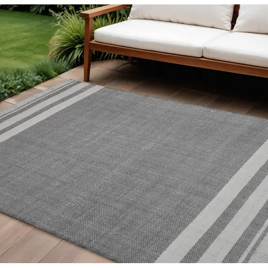 Dark Gray Striped Handmade Indoor Outdoor Area Rug Photo 1