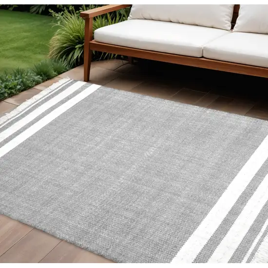 Gray Striped Handmade Indoor Outdoor Area Rug Photo 1