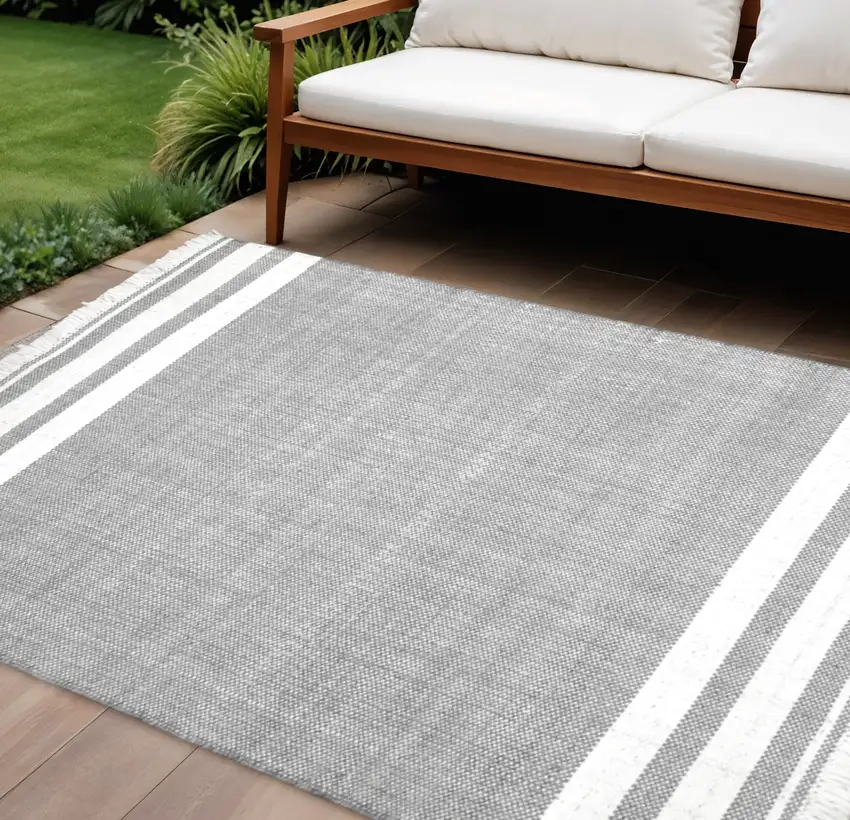 Gray Striped Handmade Indoor Outdoor Area Rug Photo 1