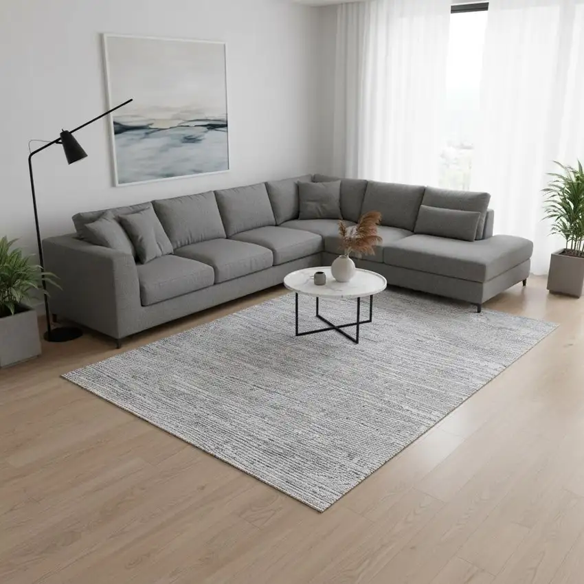 Gray Striped Power Loom Distressed Area Rug Photo 1