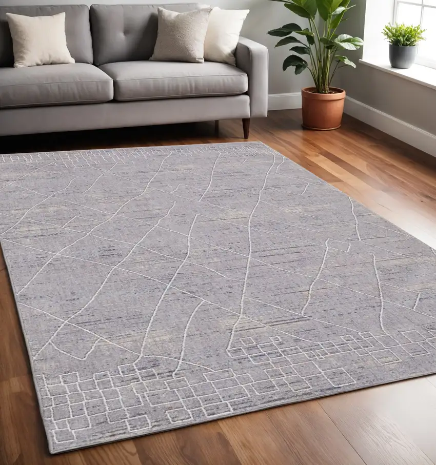 Gray Striped Power Loom Distressed Area Rug Photo 1