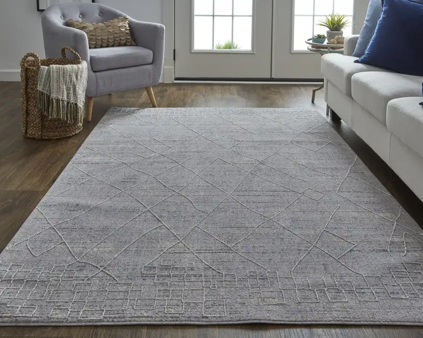 Gray Striped Power Loom Distressed Stain Resistant Area Rug Photo 6