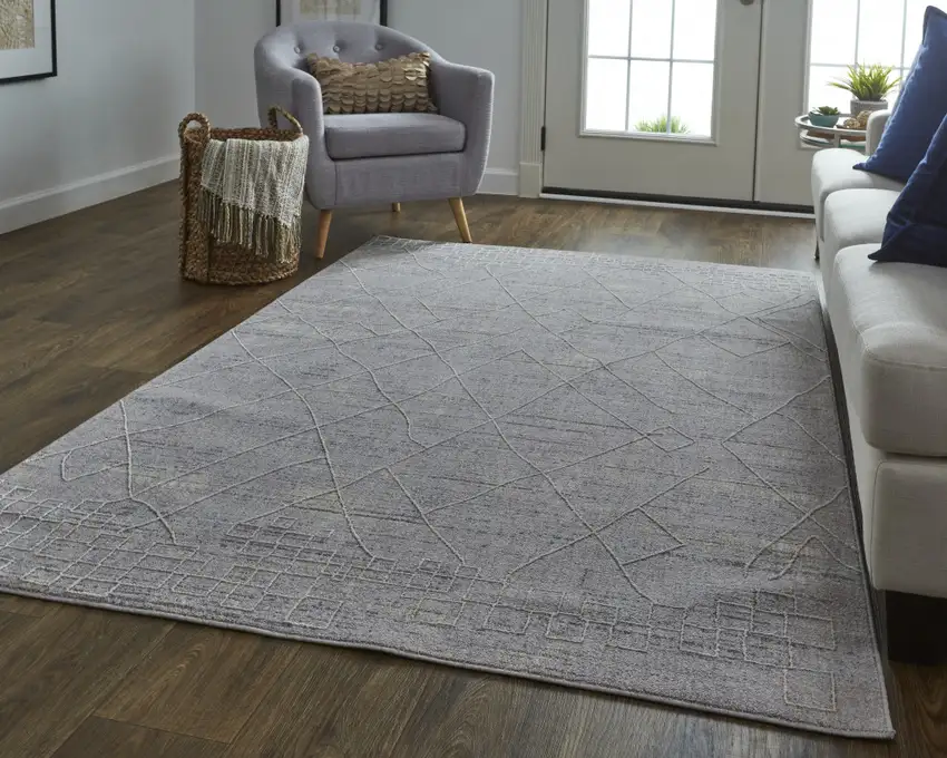 Gray Striped Power Loom Distressed Stain Resistant Area Rug Photo 7