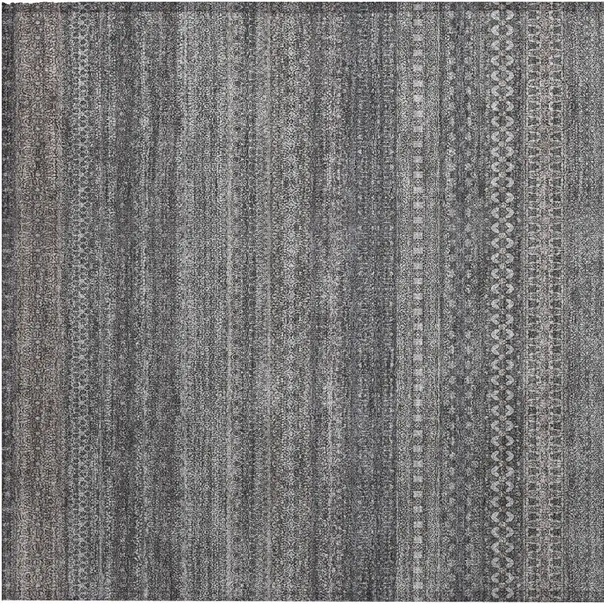Gray Striped Washable Non Skid Indoor Outdoor Area Rug Photo 8