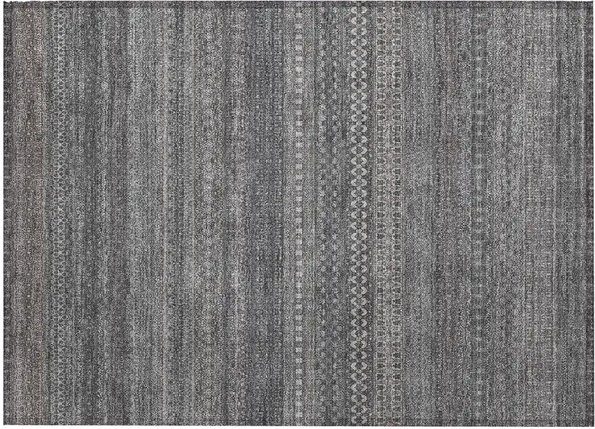 Gray Striped Washable Non Skid Indoor Outdoor Area Rug Photo 2