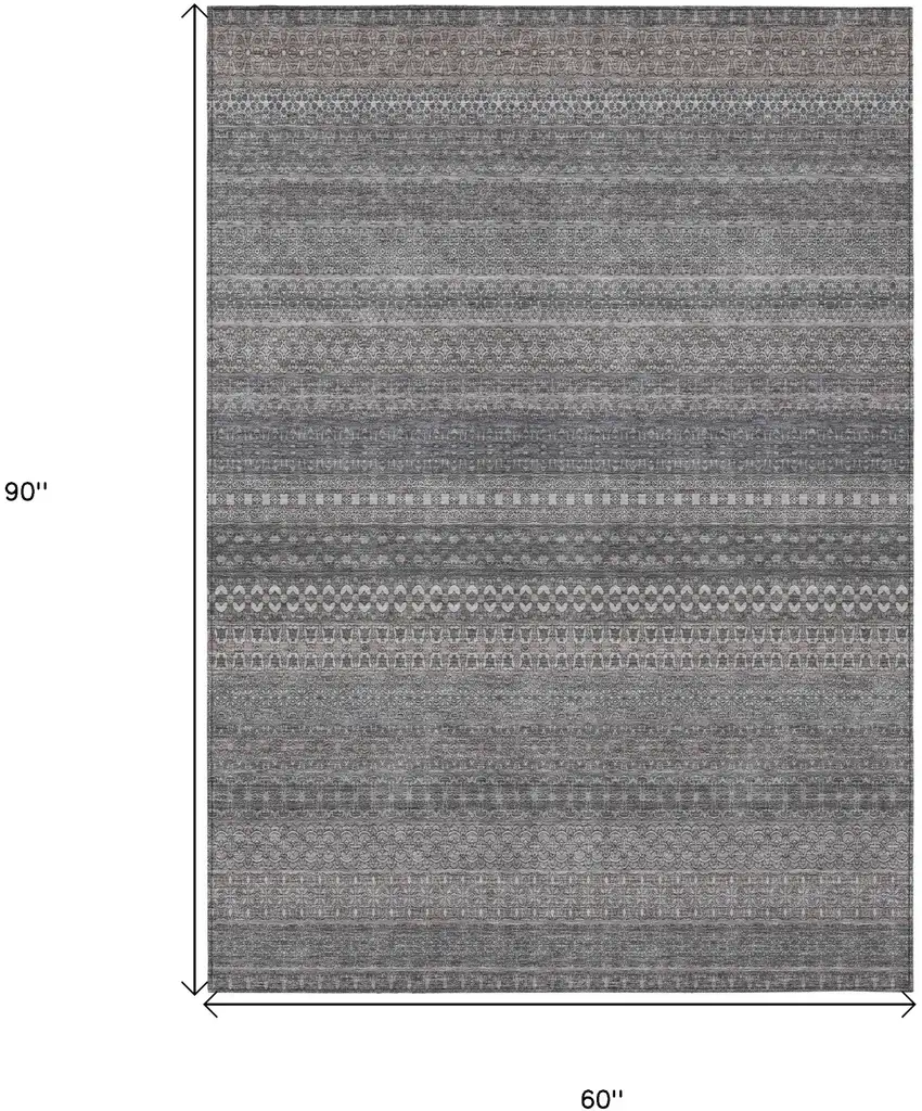 Gray Striped Washable Non Skid Indoor Outdoor Area Rug Photo 3