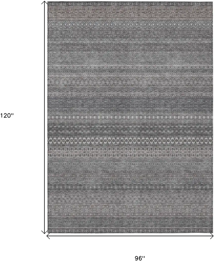 Gray Striped Washable Non Skid Indoor Outdoor Area Rug Photo 3