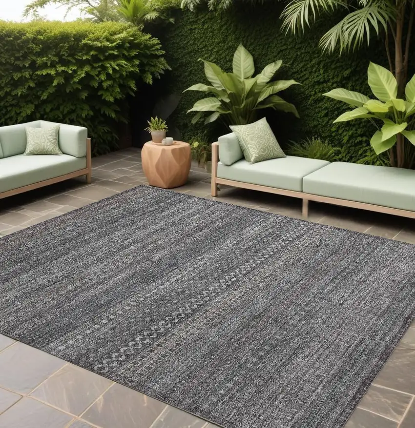 Gray Striped Washable Non Skid Indoor Outdoor Area Rug Photo 1