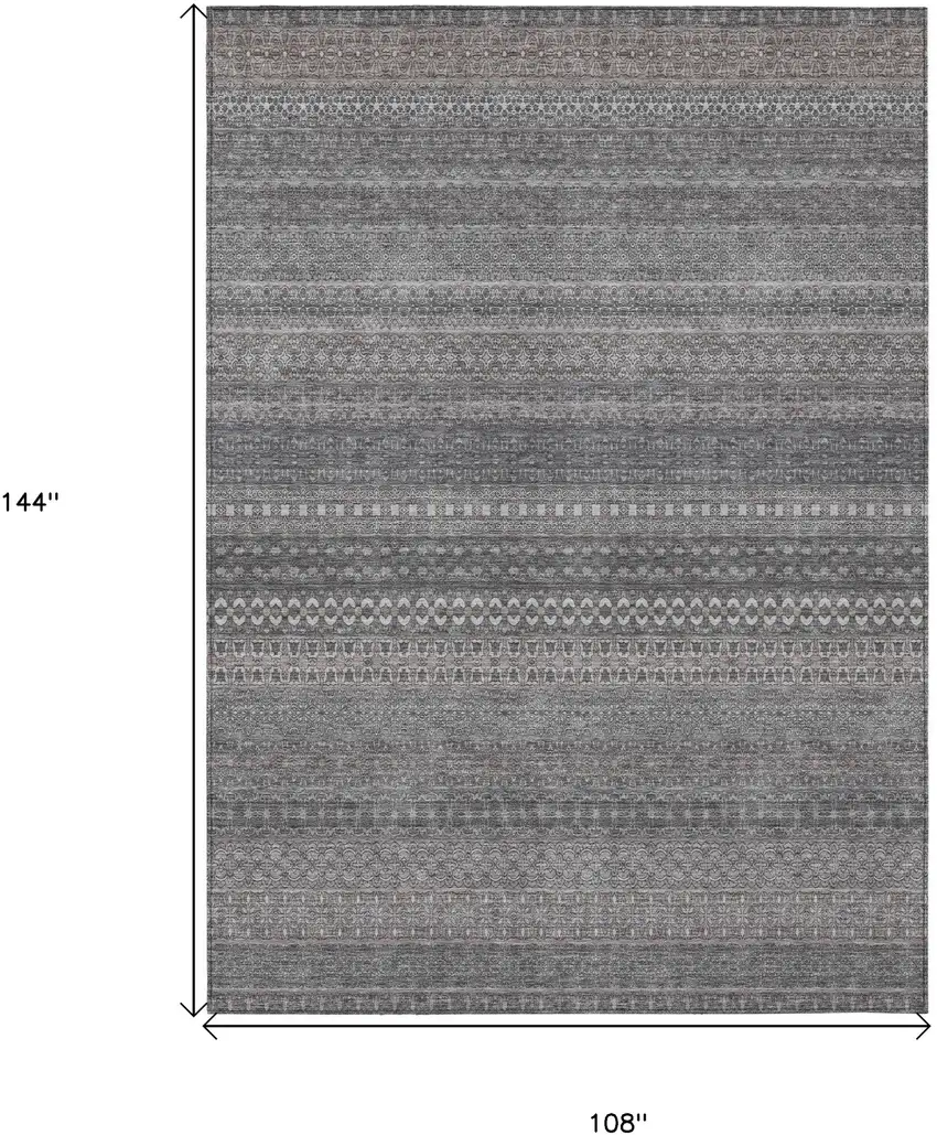 Gray Striped Washable Non Skid Indoor Outdoor Area Rug Photo 3