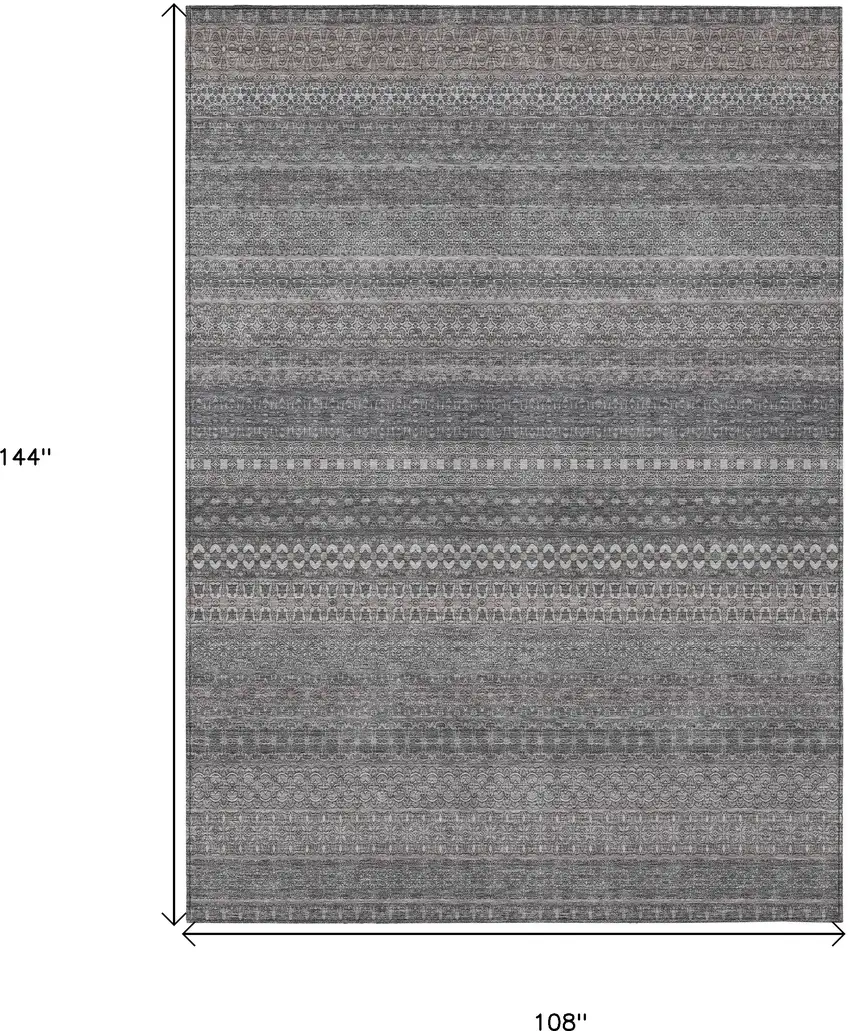 Gray Striped Washable Non Skid Indoor Outdoor Area Rug Photo 3