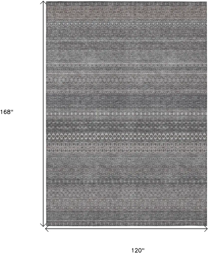 Gray Striped Washable Non Skid Indoor Outdoor Area Rug Photo 3