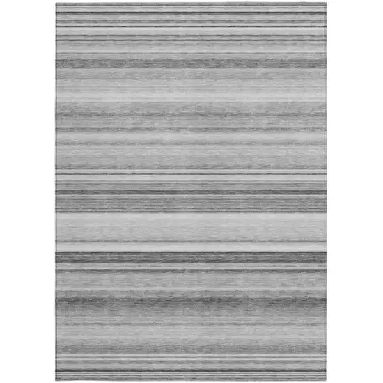 Gray Striped Washable Non Skid Indoor Outdoor Area Rug Photo 4