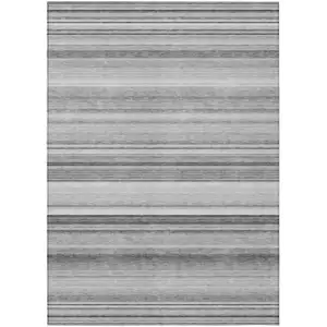 Photo of Gray Striped Washable Non Skid Indoor Outdoor Area Rug