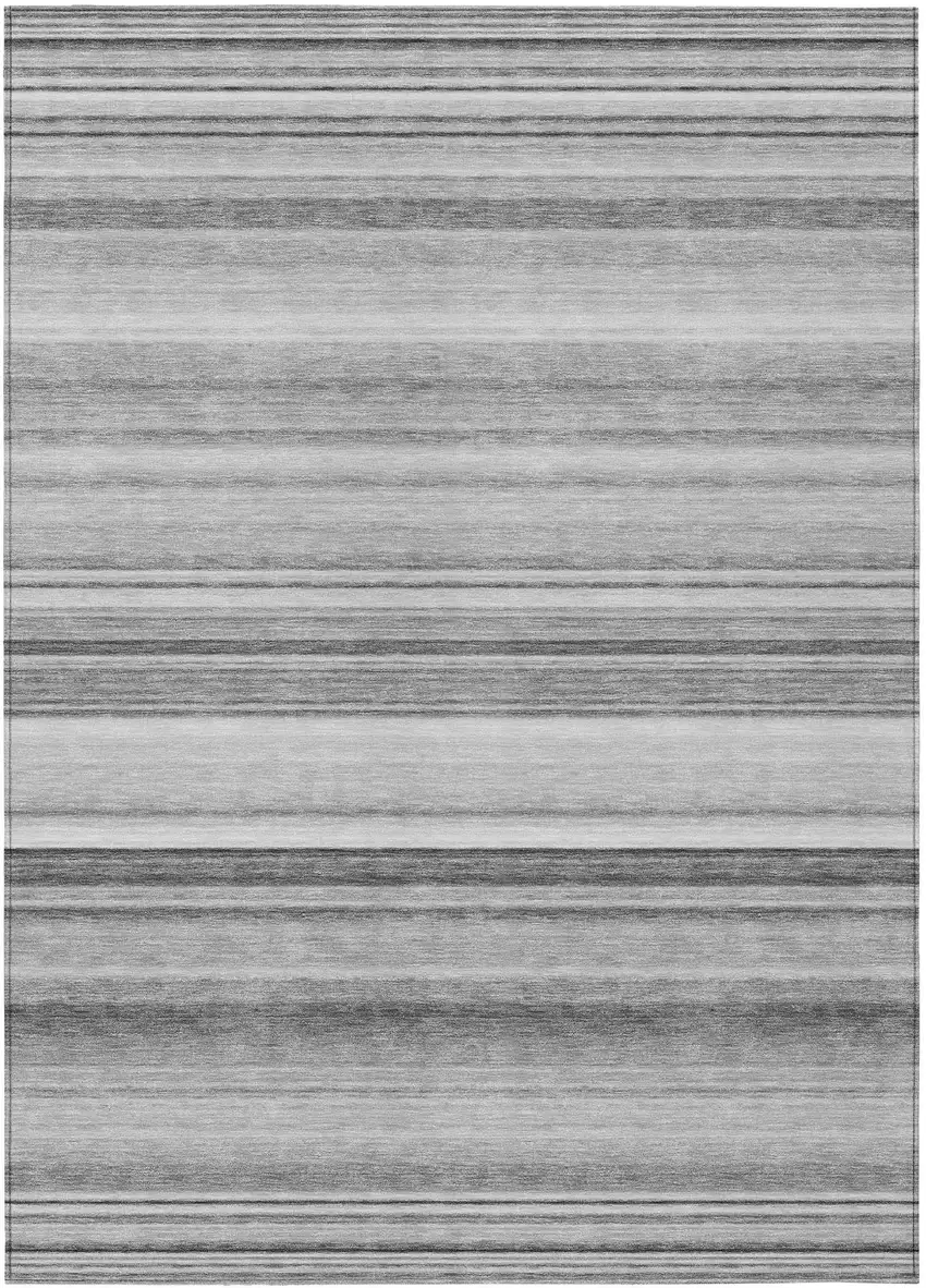 Gray Striped Washable Non Skid Indoor Outdoor Area Rug Photo 2