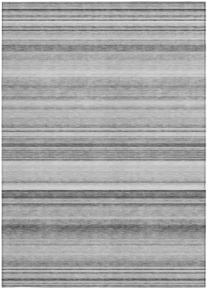 Gray Striped Washable Non Skid Indoor Outdoor Area Rug Photo 4
