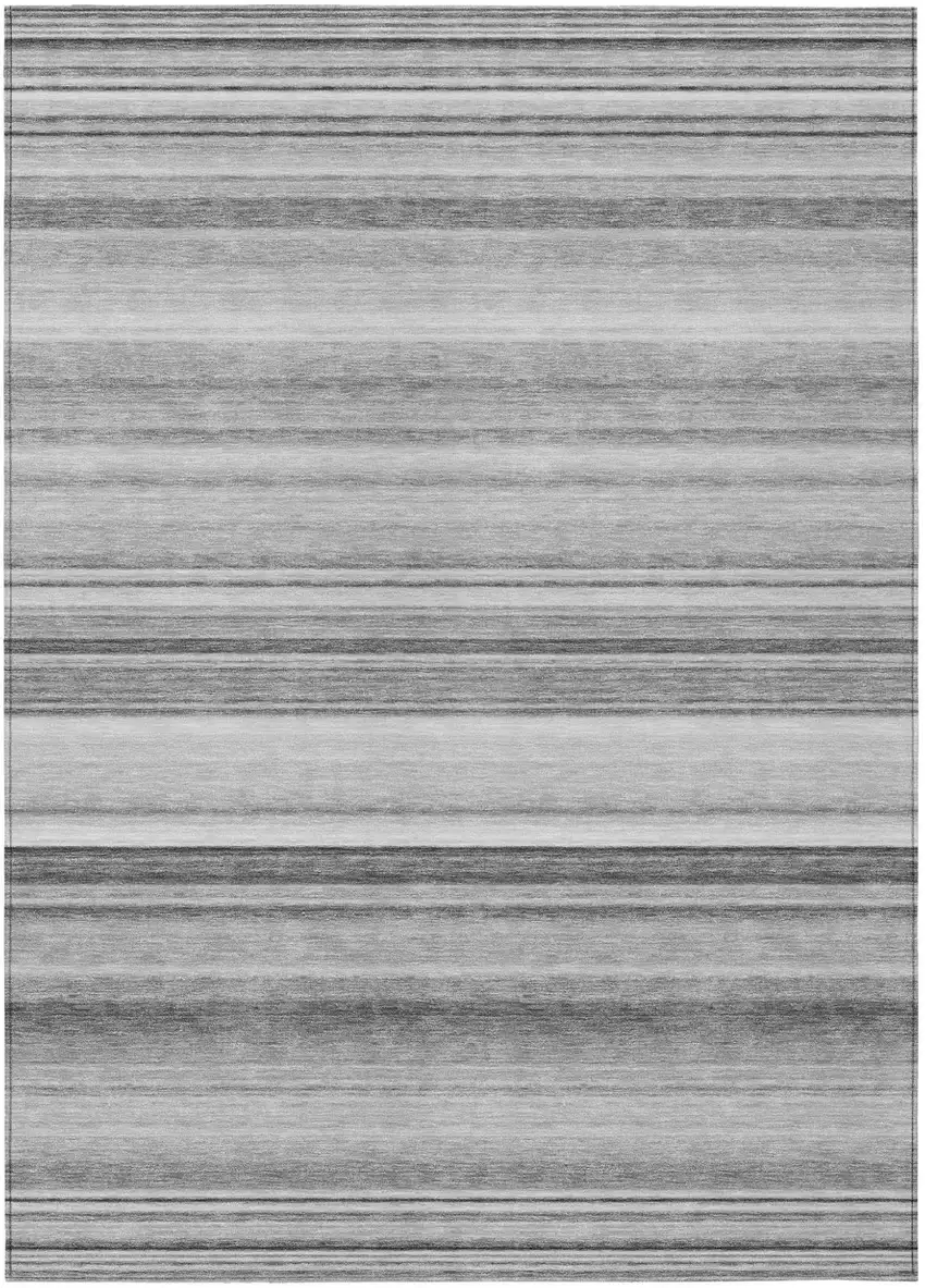 Gray Striped Washable Non Skid Indoor Outdoor Area Rug Photo 2