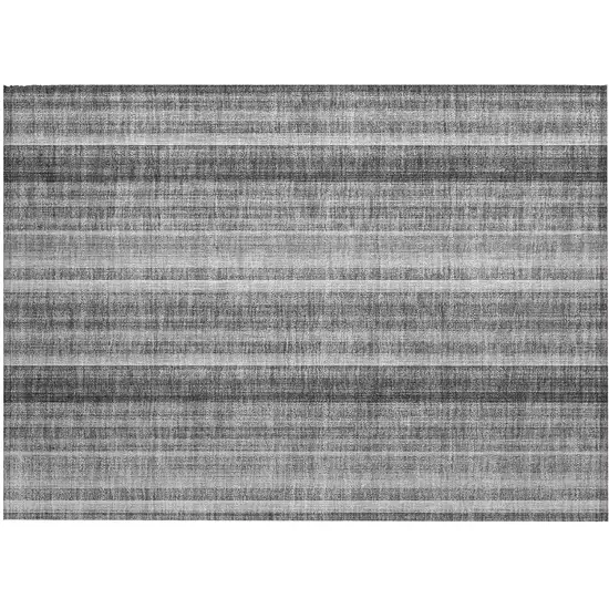 Gray Striped Washable Non Skid Indoor Outdoor Area Rug Photo 2
