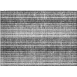 Photo of Gray Striped Washable Non Skid Indoor Outdoor Area Rug