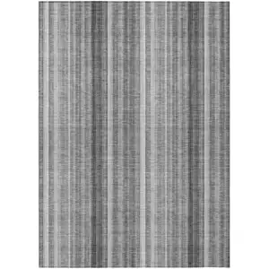 Photo of Gray Striped Washable Non Skid Indoor Outdoor Area Rug