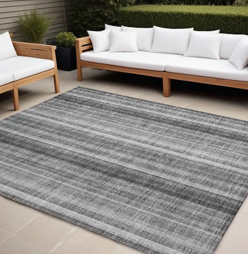 Gray Striped Washable Non Skid Indoor Outdoor Area Rug Photo 1
