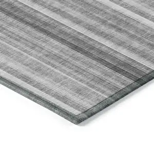 Photo of Gray Striped Washable Non Skid Indoor Outdoor Area Rug