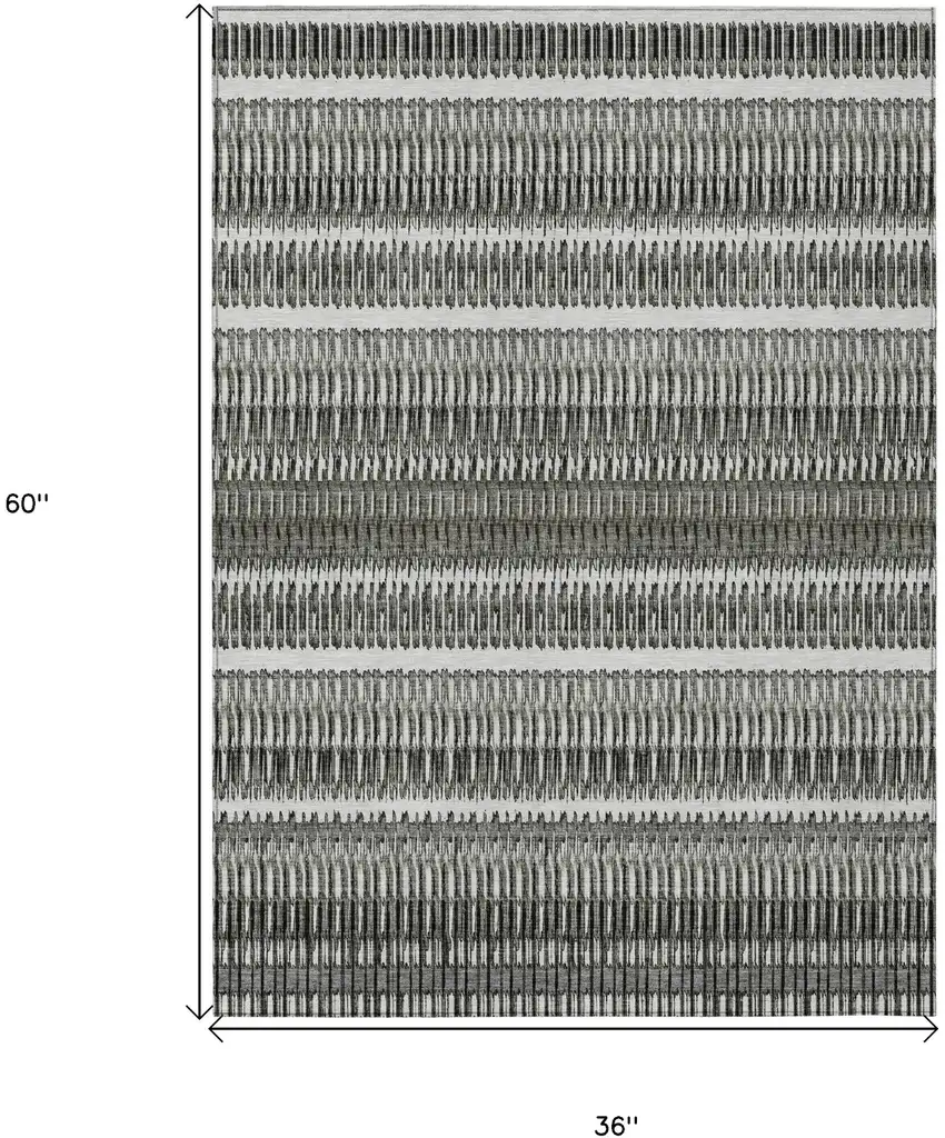 Gray Striped Washable Non Skid Indoor Outdoor Area Rug Photo 3