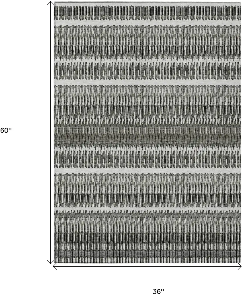 Gray Striped Washable Non Skid Indoor Outdoor Area Rug Photo 3