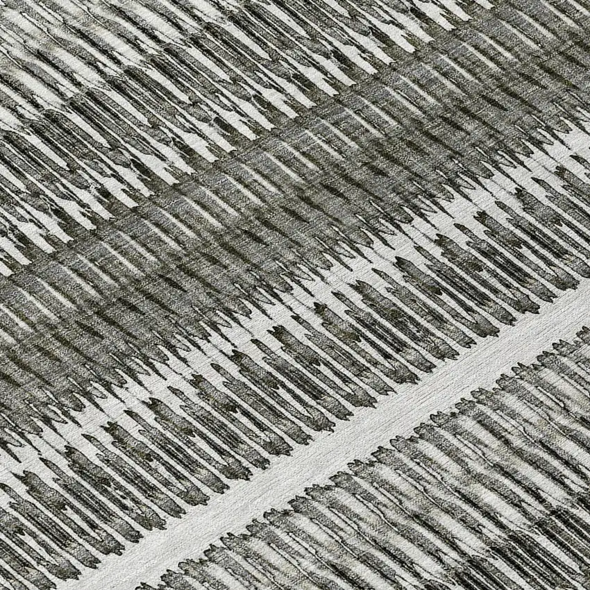 Gray Charcoal And Ivory Striped Washable Indoor Outdoor Area Rug Photo 6