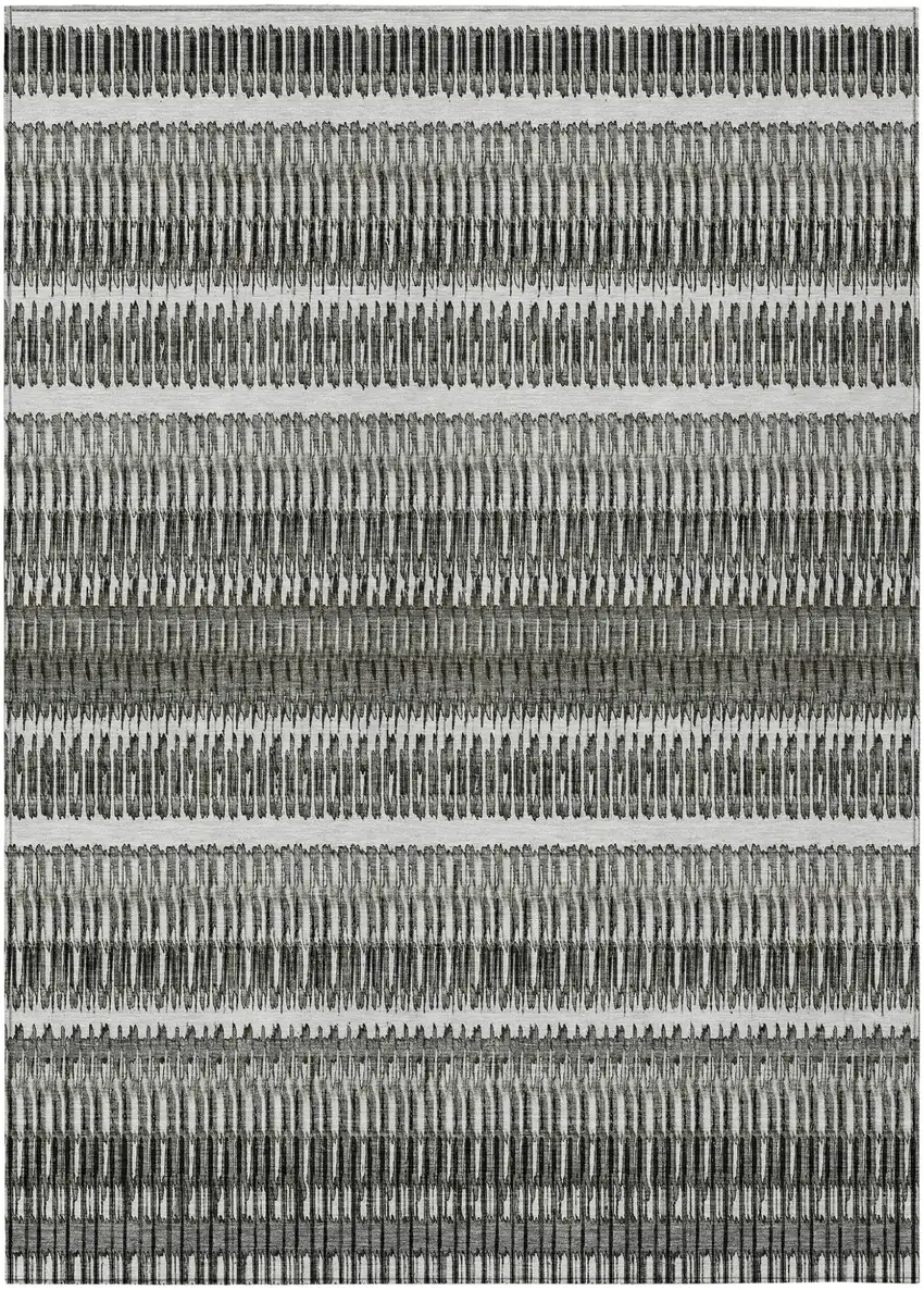 Gray Striped Washable Non Skid Indoor Outdoor Area Rug Photo 2