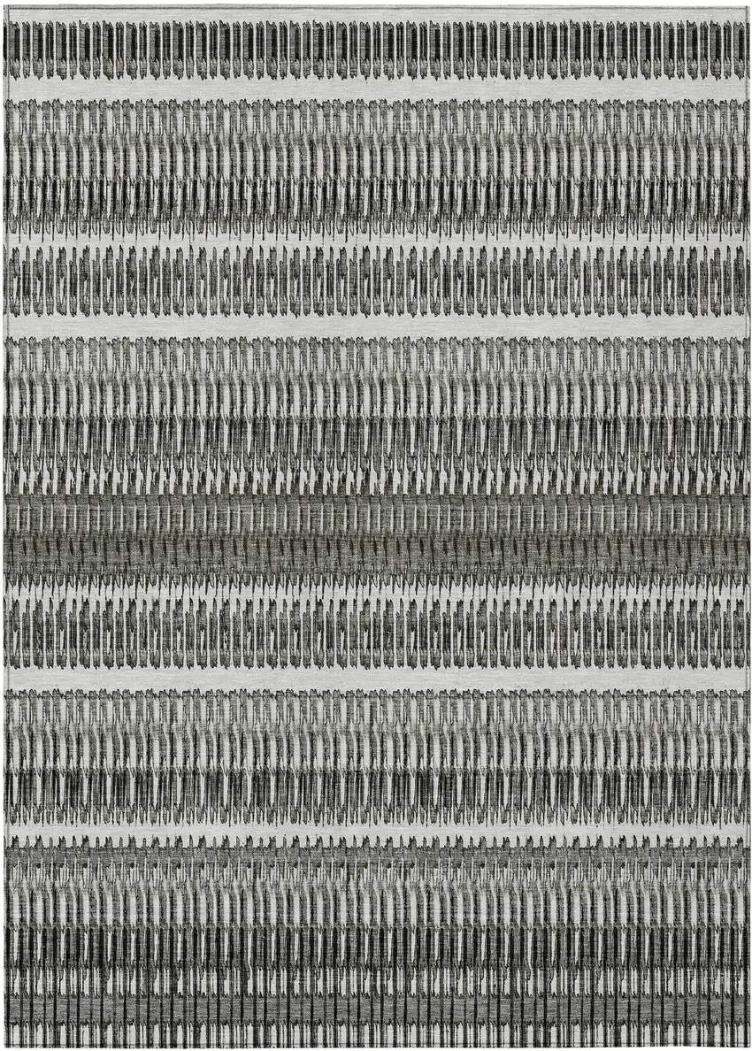 Gray Striped Washable Non Skid Indoor Outdoor Area Rug Photo 2