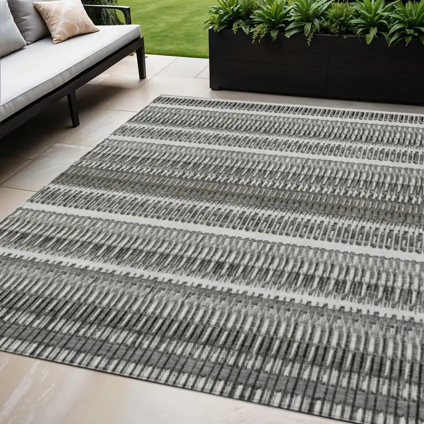 Gray Striped Washable Non Skid Indoor Outdoor Area Rug Photo 1