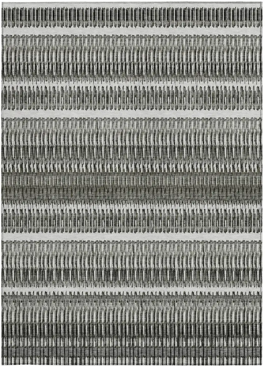 Gray Striped Washable Non Skid Indoor Outdoor Area Rug Photo 5