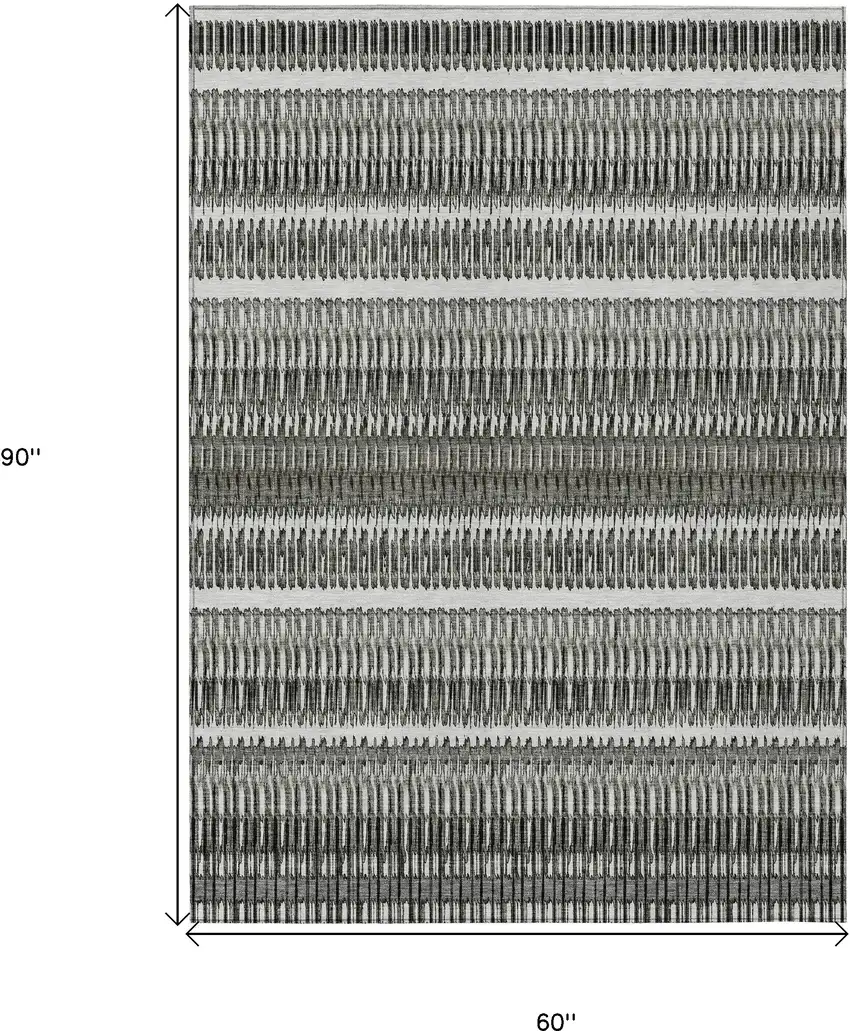 Gray Striped Washable Non Skid Indoor Outdoor Area Rug Photo 3