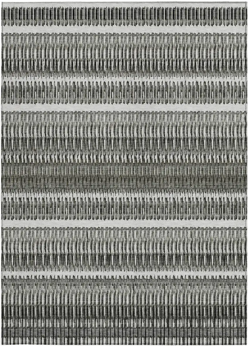 Gray Striped Washable Non Skid Indoor Outdoor Area Rug Photo 5