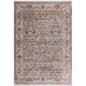 Photo of Gray Tan And Beige Oriental Runner Rug With Fringe