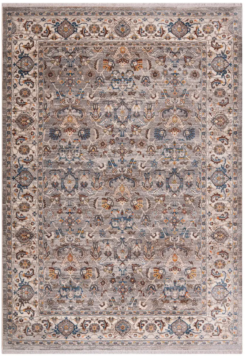 Gray Tan And Beige Oriental Runner Rug With Fringe Photo 2