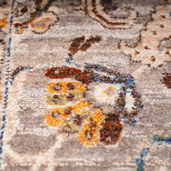 Gray Tan And Beige Oriental Runner Rug With Fringe Photo 9