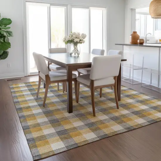Gray Tan And Beige Plaid Washable Indoor Outdoor Area Rug Photo 9