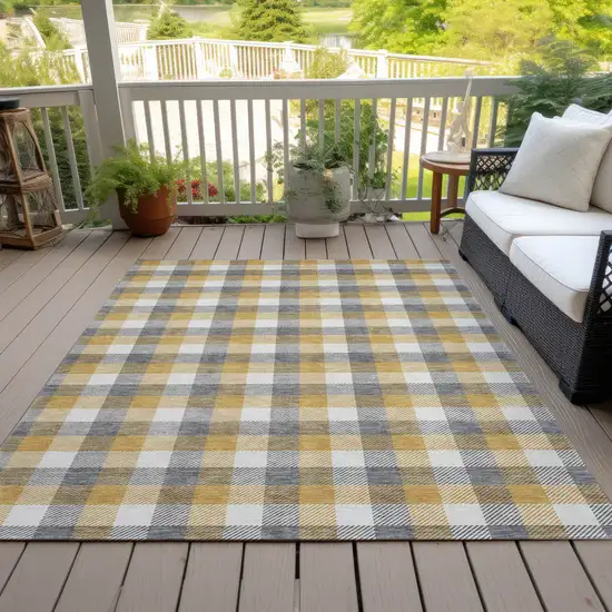 Gray Tan And Beige Plaid Washable Indoor Outdoor Area Rug Photo 7