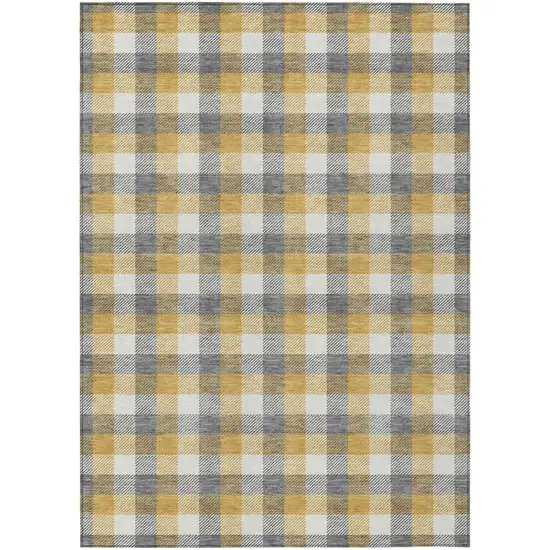 Gray Tan And Beige Plaid Washable Indoor Outdoor Area Rug Photo 2