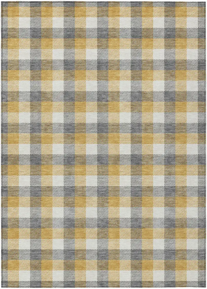 Gray Tan And Beige Plaid Washable Indoor Outdoor Area Rug Photo 2