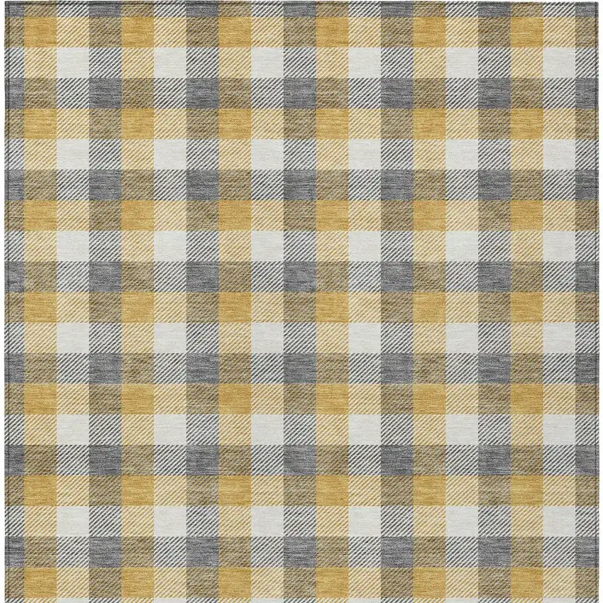 Gray Tan And Beige Plaid Washable Indoor Outdoor Area Rug Photo 6