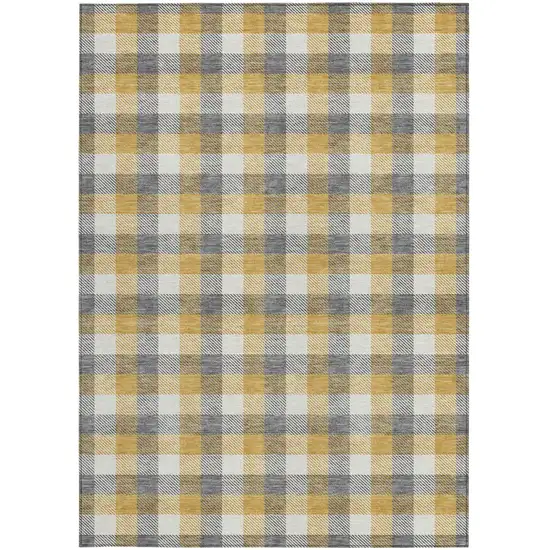 Gray Tan And Beige Plaid Washable Indoor Outdoor Area Rug Photo 6