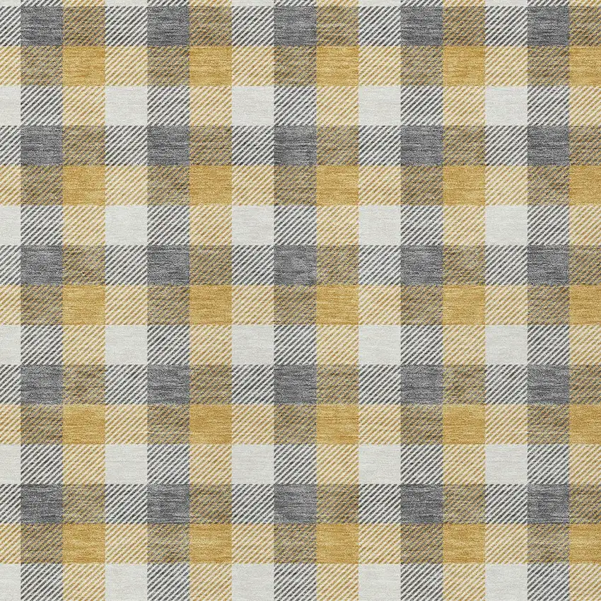 Gray Tan And Beige Plaid Washable Indoor Outdoor Area Rug Photo 5