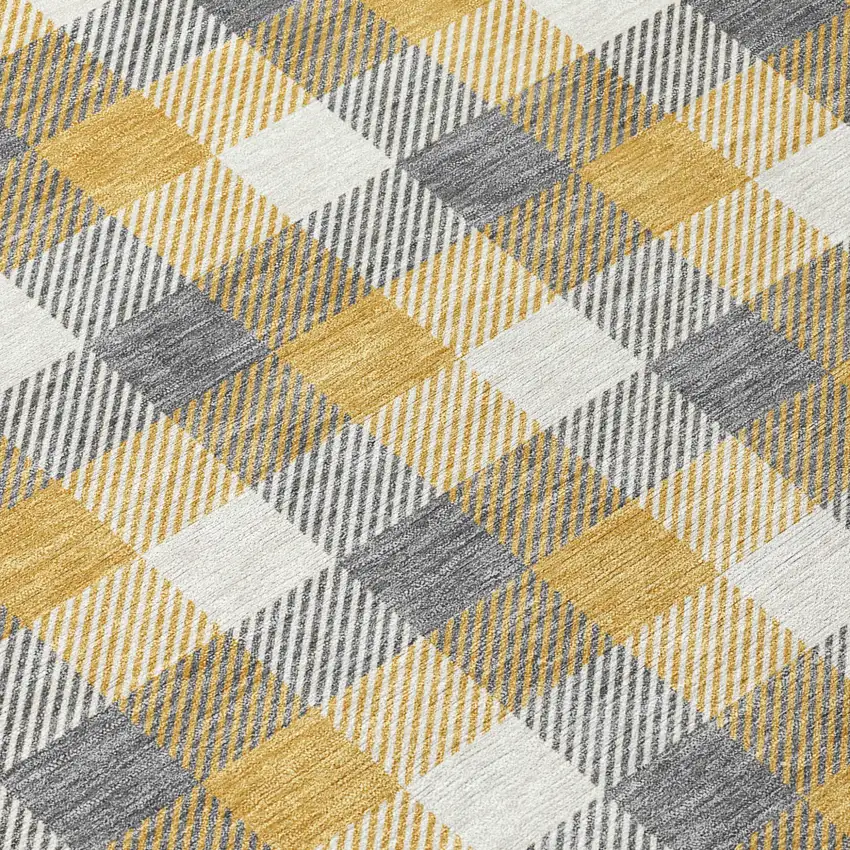 Gray Tan And Beige Plaid Washable Indoor Outdoor Area Rug Photo 4