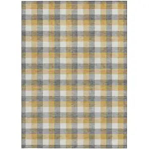 Photo of Gray Tan And Beige Plaid Washable Indoor Outdoor Area Rug