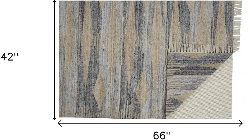 Gray Tan And Silver Abstract Hand Woven Stain Resistant Area Rug With Fringe Photo 9